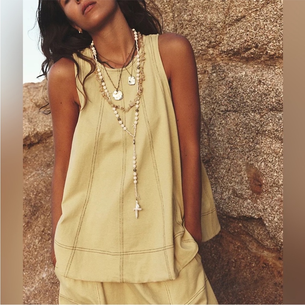 Free People Pale Yellow Sleeveless Tank